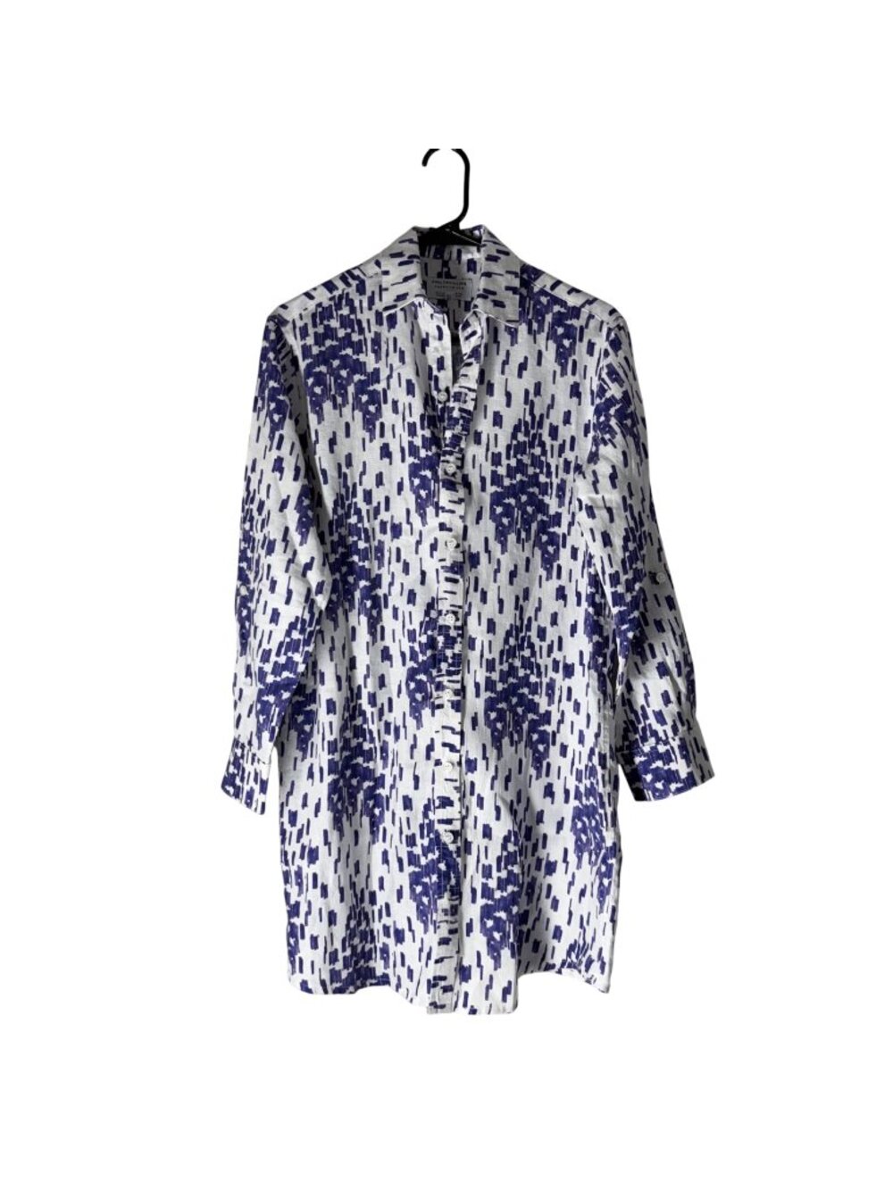 EMILYPHILLIPS Nashville USA Purple White Abstract Linen Tunic Shirt Dress 4